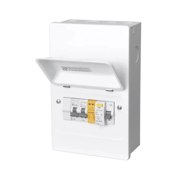 3 Ways Garage Unit with T2 SPD, 63A 30mA RCD, 6A & 32A MCBs + 1 Blank